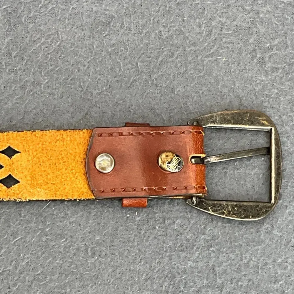 Vintage Brown Genuine Leather Belt Cut Out Tooled Women Large 27.5” - 31.5”